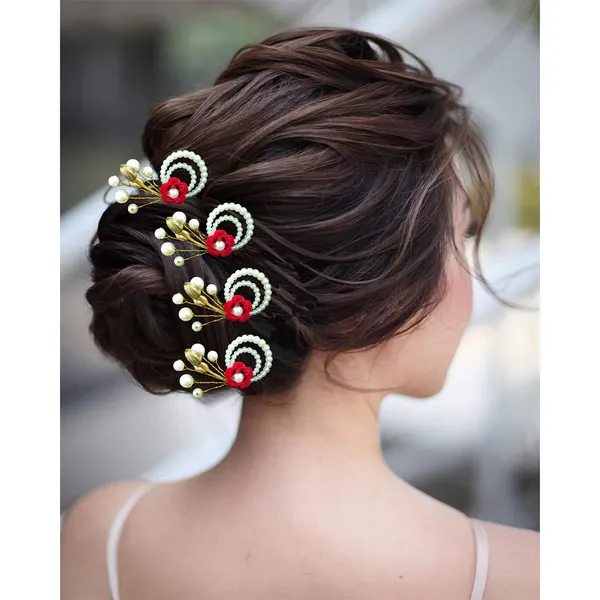 Red_Artificial_Metal_Flower_With_Pearls_Made_Hair_Pin_(Set_Of_9_Pins)