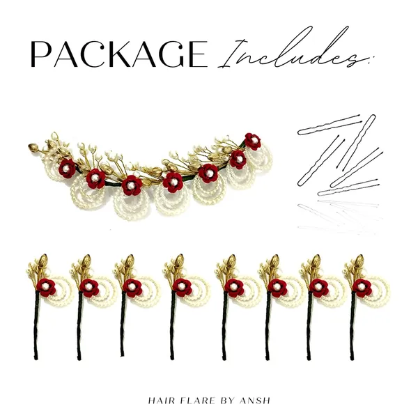 Red_Artificial_Metal_Flower_With_Pearls_Made_Hair_Pin_(Set_Of_9_Pins)