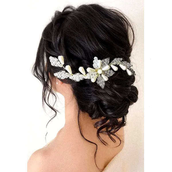 2493-2531_White_Small_Crystal_And_Mini_Pearl_Hair_Clips_With_Flower_Design_For_Women_&_Girls