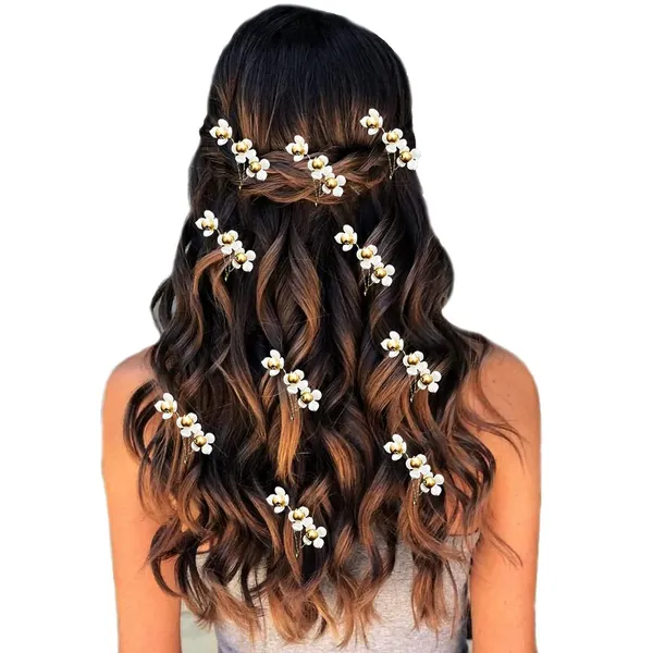 White_&_Golden_Artificial_Metal_Flowers_With_Pearls_Designed_Hair_Pin_Accessories_For_Women_&_Girls