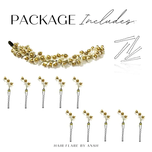 White_&_Golden_Artificial_Metal_Flowers_With_Pearls_Designed_Hair_Pin_Accessories_For_Women_&_Girls