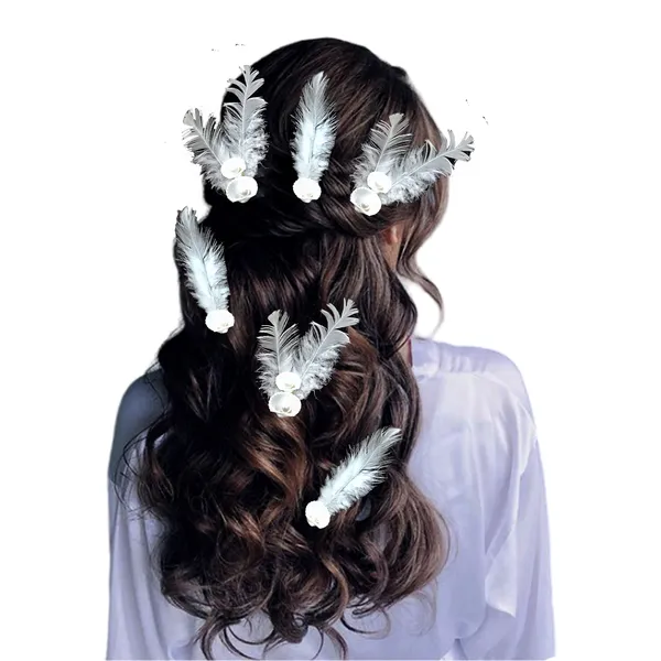 Discover_Our_Elegant_Feather_Hair_Clips:_Stylish,_Comfortable,_and_Adorned_with_Seashells_and_Pearls���������Perfect_for_Any_Occasion!_Versatile_Pack_of_6_Includes_Unique_Single_and_Double_Designs.