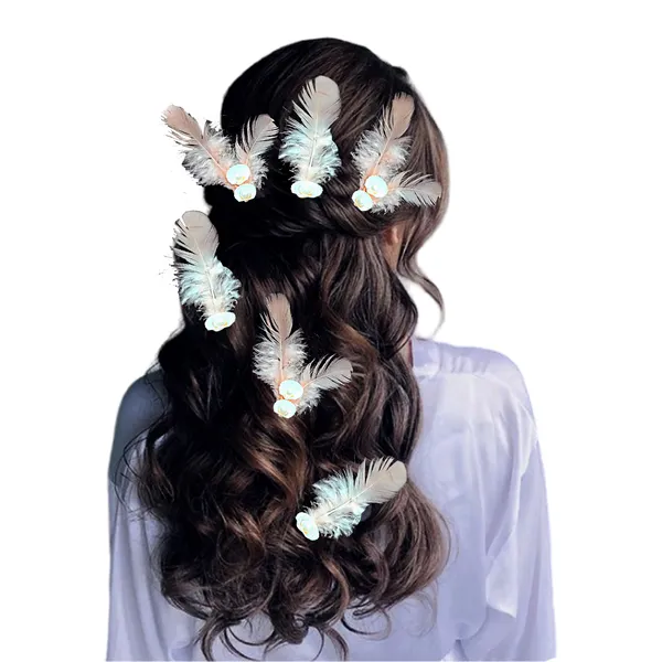 Discover_Our_Elegant_Feather_Hair_Clips:_Stylish,_Comfortable,_and_Adorned_with_Seashells_and_Pearls���������Perfect_for_Any_Occasion!_Versatile_Pack_of_6_Includes_Unique_Single_and_Double_Designs.