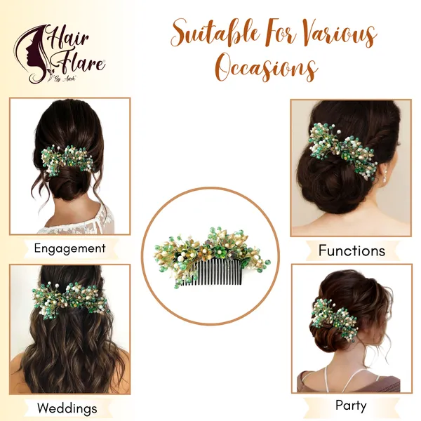 Green_Artificial_Small_Flower_Comb_Slide_With_Beads_&_Pearls_Bridal_Hairpin_Accessories_For_Women_&_Girls