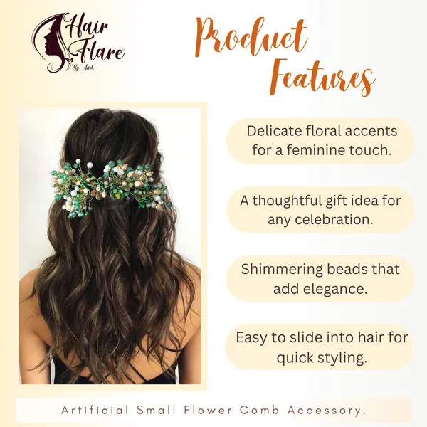 Green_Artificial_Small_Flower_Comb_Slide_With_Beads_&_Pearls_Bridal_Hairpin_Accessories_For_Women_&_Girls