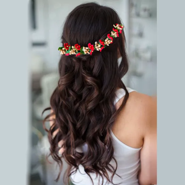 Red_Small_Flower_And_Beads_Design_Hairpin_For_Women_And_Girl_(14_X_8_X_1_Cm)