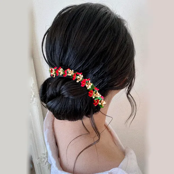 Red_Small_Flower_And_Beads_Design_Hairpin_For_Women_And_Girl_(14_X_8_X_1_Cm)