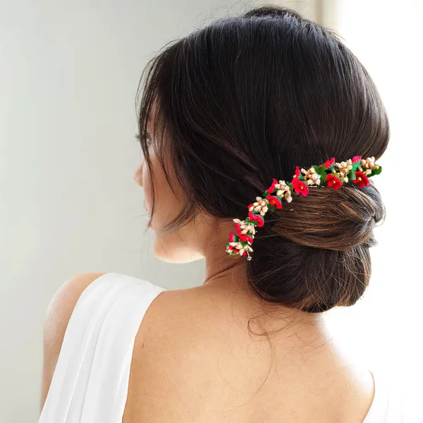 Red_Small_Flower_And_Beads_Design_Hairpin_For_Women_And_Girl_(14_X_8_X_1_Cm)