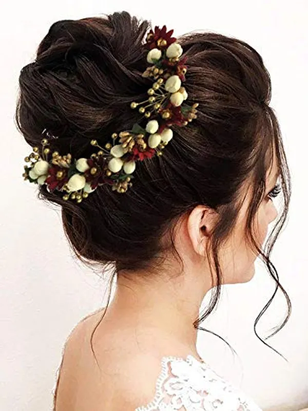 Maroon_Artificial_Flowers_Hair_Accessories_For_Women
