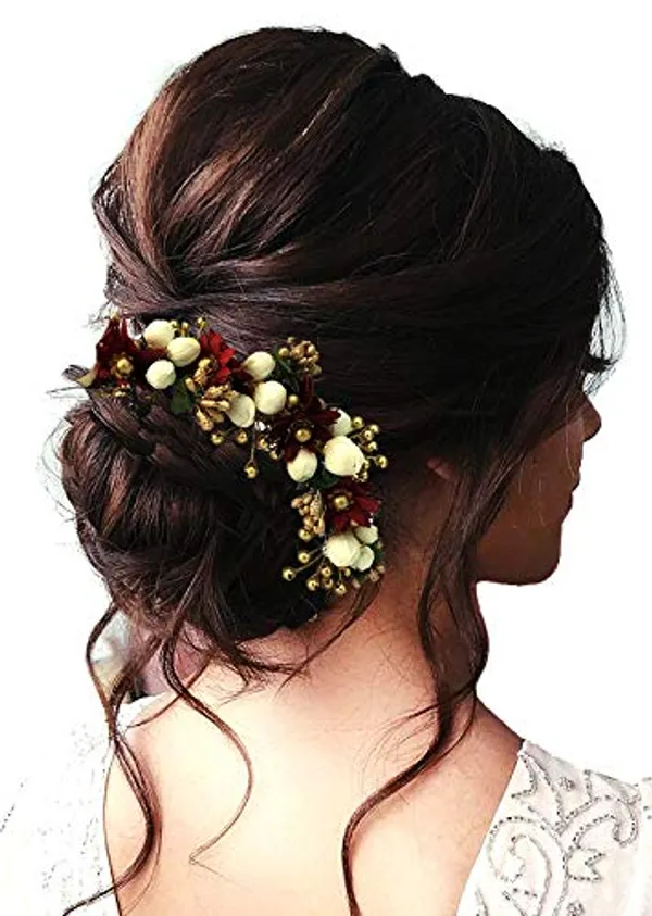 Maroon_Artificial_Flowers_Hair_Accessories_For_Women