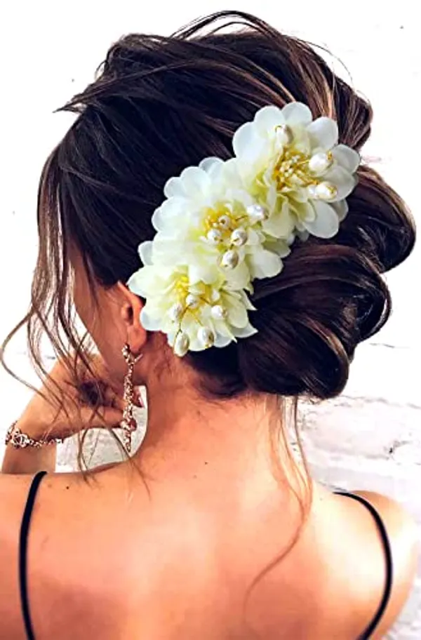 Cream_Rose_Flower_Comb_Slide_Hair_Accessories_For_Women_&_Girls_(14_X_8_X_1_Cm)