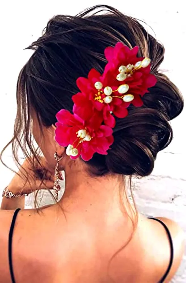 Dark_Pink_Rose_Flower_Comb_Slide_Hair_Accessories_For_Women_&_Girls_(14_X_8_X_1_Cm)