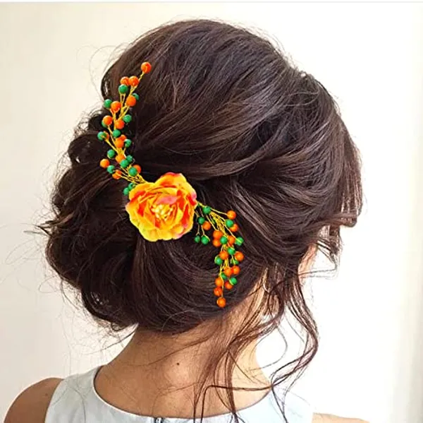 Orange_Attractive_Artificial_Rose_Flower_Shaped_Wedding_Hair_Accessories_For_Women_&_Girls_(14_X_8_X_1_Cm)