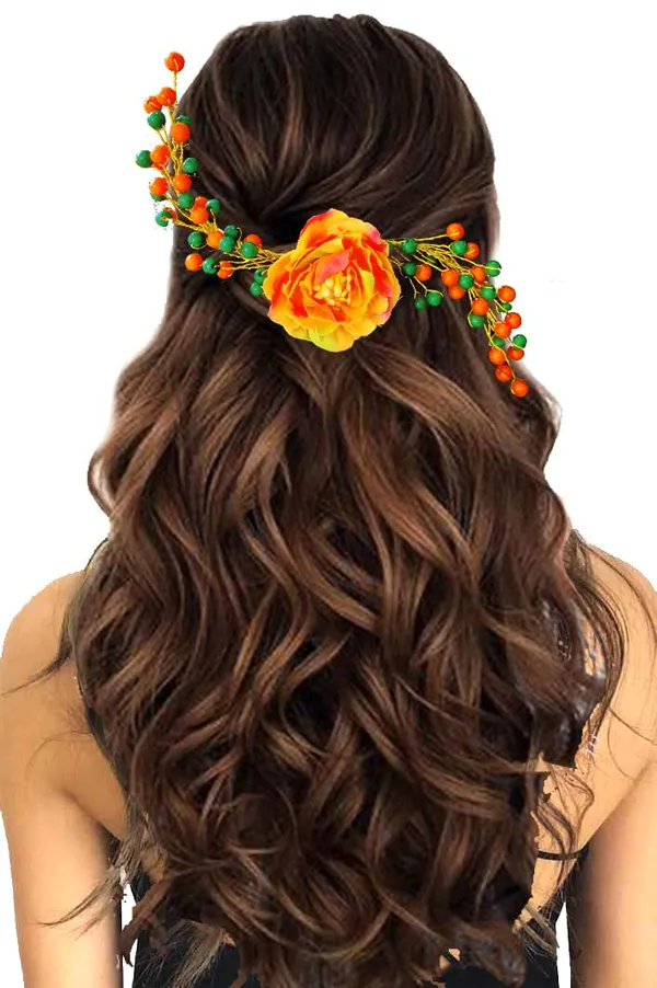 Orange_Attractive_Artificial_Rose_Flower_Shaped_Wedding_Hair_Accessories_For_Women_&_Girls_(14_X_8_X_1_Cm)