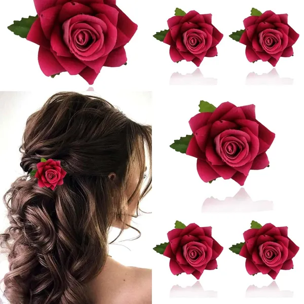 Dark_Pink_Flower_Artificial_Hair_Clip_Set_Pack_Of_1