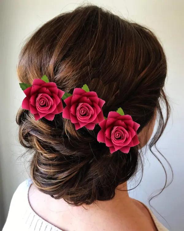 Dark_Pink_Flower_Artificial_Hair_Clip_Set_Pack_Of_1
