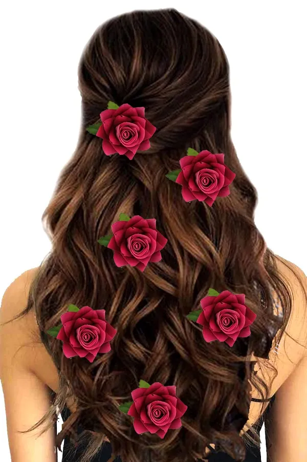 Dark_Pink_Flower_Artificial_Hair_Clip_Set_Pack_Of_1
