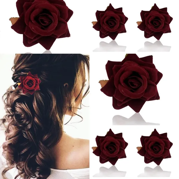 Maroon_Flower_Artificial_Hair_Clip_Set_Pack_Of