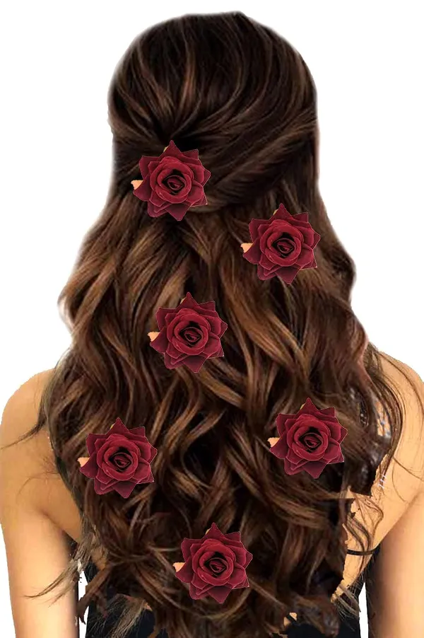 Maroon_Flower_Artificial_Hair_Clip_Set_Pack_Of