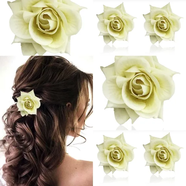 White_Flower_Artificial_Hair_Clip_Set_Pack_Of_6