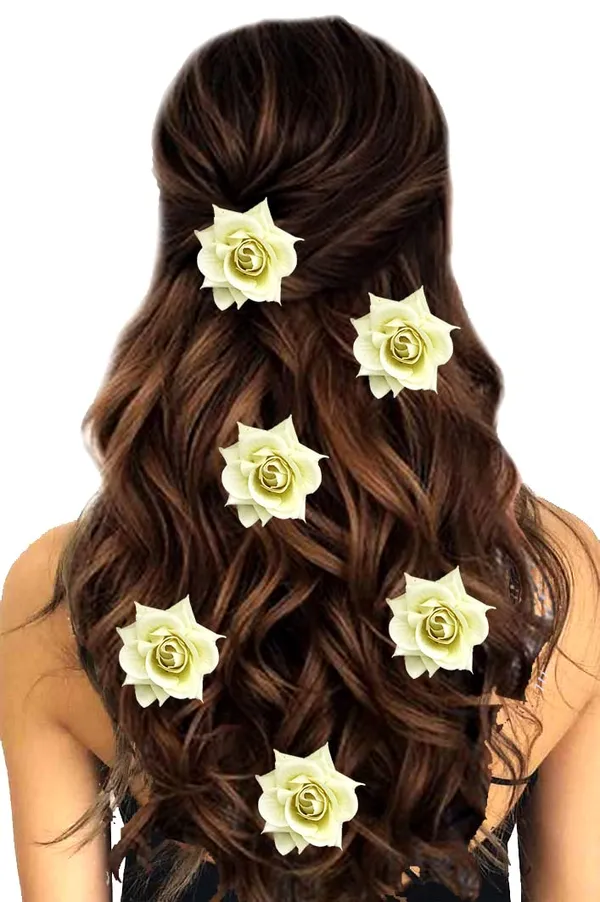 White_Flower_Artificial_Hair_Clip_Set_Pack_Of_6