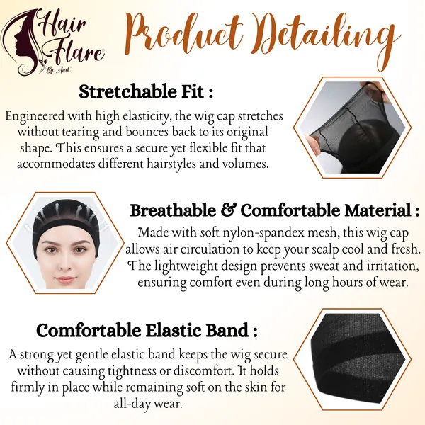 HAIR_FLARE_Premium_Stretchable_Fishnet_Wig_Cap_–_Breathable_Nylon_Mesh_Net_for_Women,_Lace_Front_Wigs,_Secure_Fit,_Invisible,_Reusable,_pack_of_2_wig_cap
