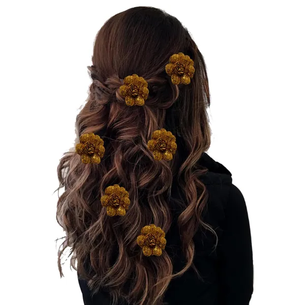Golden_Artificial_Floral_Bridal_Brooch_&_Hair_Pin_(6_Rose_Clips)