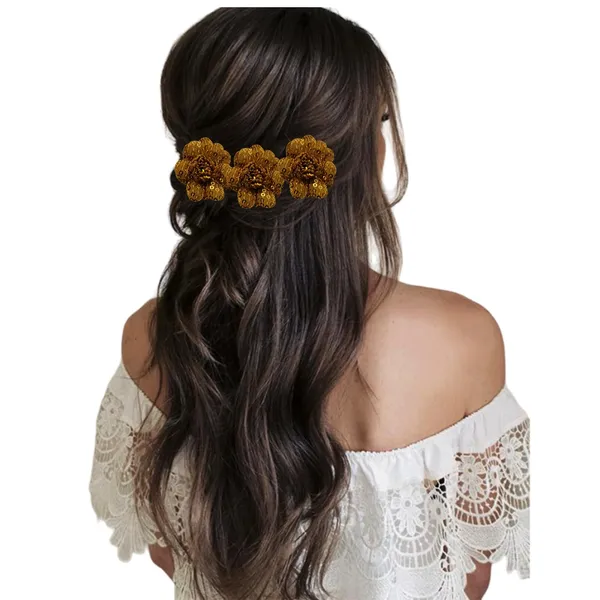 Golden_Artificial_Floral_Bridal_Brooch_&_Hair_Pin_(6_Rose_Clips)