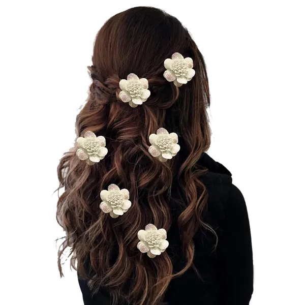 White_Artificial_Floral_Bridal_Brooch_&_Hair_Pin_(6_Rose_Clips)