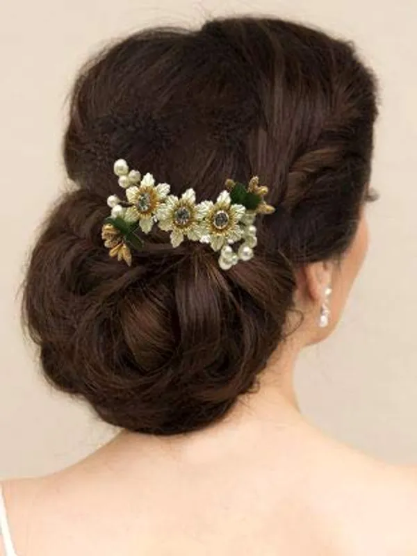 White_&_Green_Flower_Comb_Slide_Hair_Pin