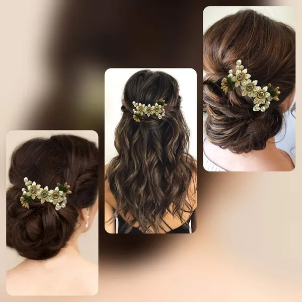 White_&_Green_Flower_Comb_Slide_Hair_Pin