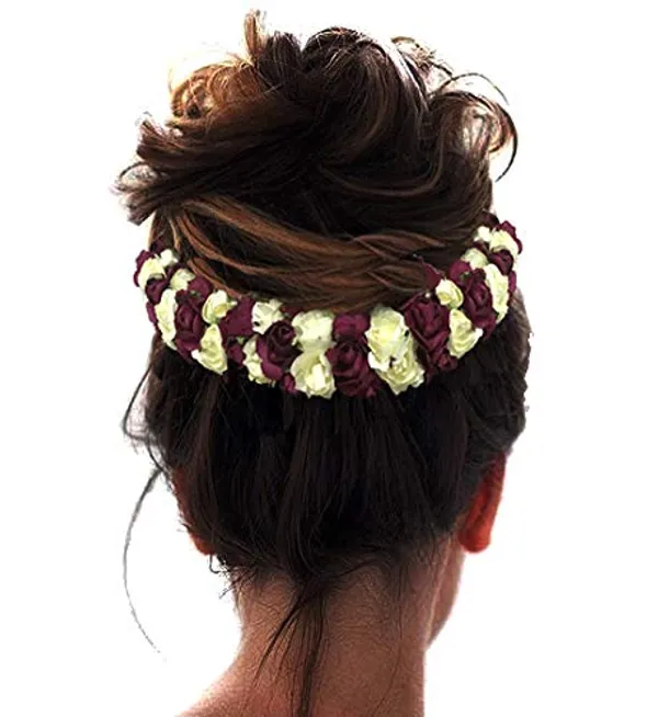 Maroon_Hair_Clips_Pins_Hair_Buns_Hair_Styles_Artificial_Flowers_Accessories_For_Weddings_Bride