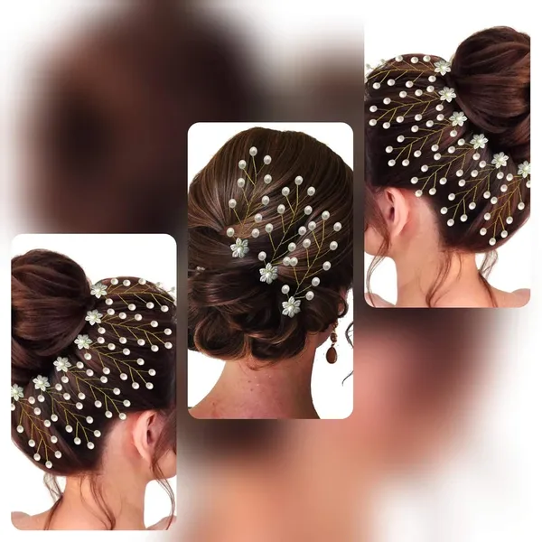White_Artificial_Flower_And_Pearls_Hair_Pins_Accessories_For_Women_&_Girls