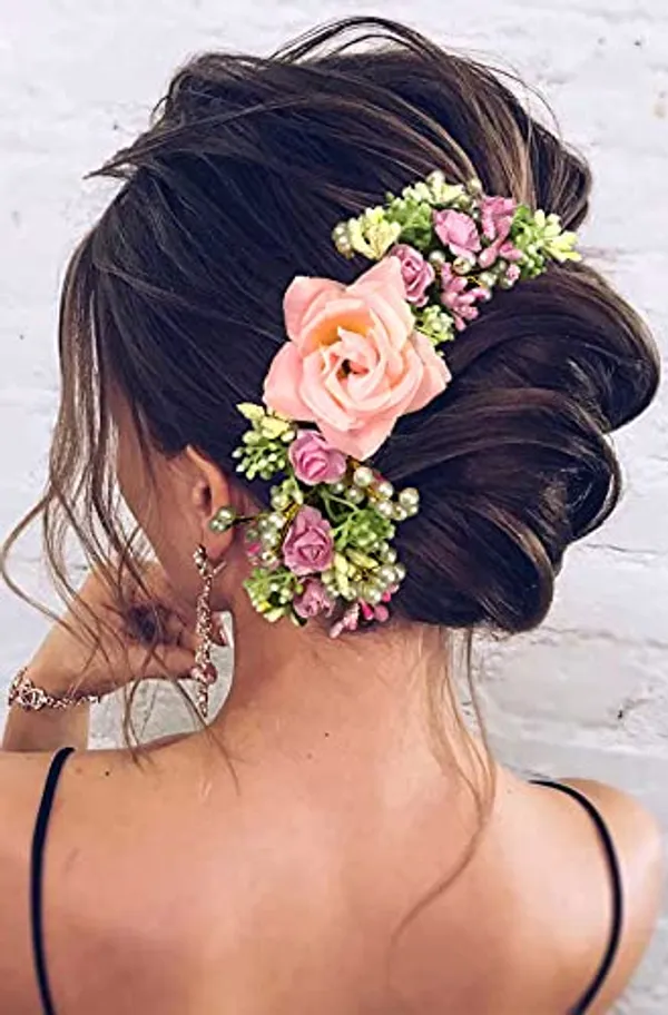 Baby_Pink_Artificial_Flowers_Rose_Hair_Vein_Accessories_For_Women_&_Girls