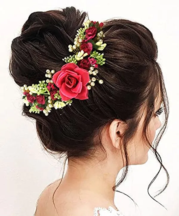 Dark_Pink_Hair_Artificial_Flowers_Accessories_For_Weddings