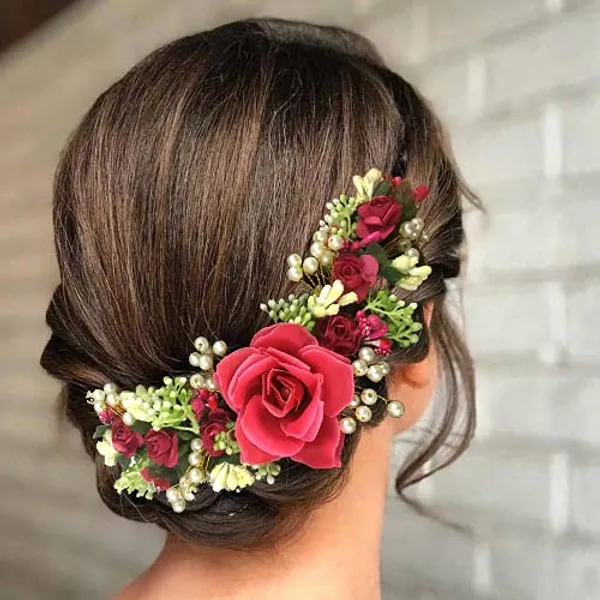 Dark_Pink_Hair_Artificial_Flowers_Accessories_For_Weddings