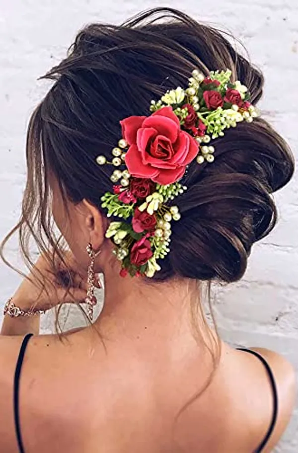 Dark_Pink_Hair_Artificial_Flowers_Accessories_For_Weddings