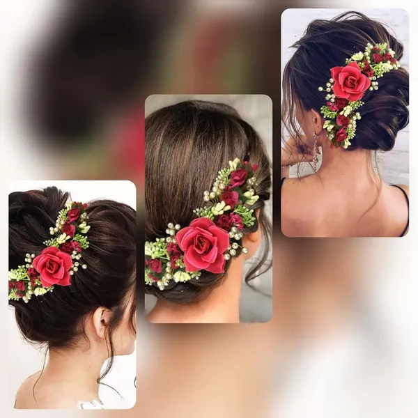Dark_Pink_Hair_Artificial_Flowers_Accessories_For_Weddings