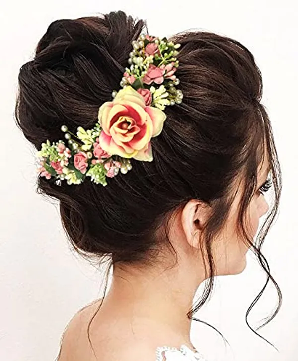 Peach_Artificial_Flowers_Rose_Hair_Vein_Accessories_For_Women_&_Girls_(6_X_6_X_3.5_Cm)