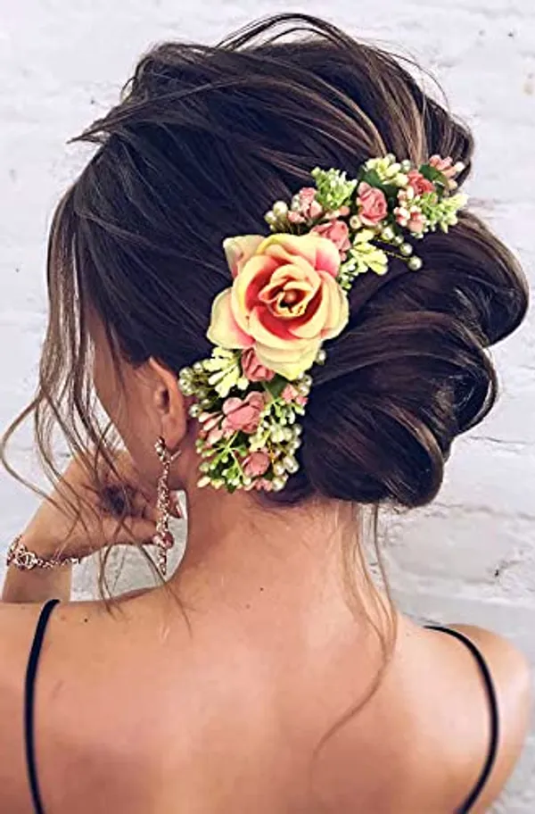 Peach_Artificial_Flowers_Rose_Hair_Vein_Accessories_For_Women_&_Girls_(6_X_6_X_3.5_Cm)