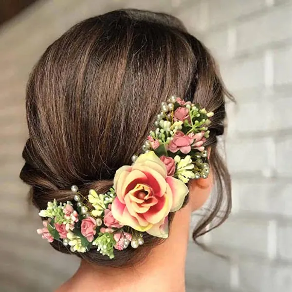 Peach_Artificial_Flowers_Rose_Hair_Vein_Accessories_For_Women_&_Girls_(6_X_6_X_3.5_Cm)