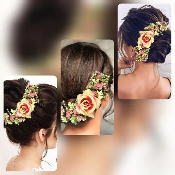 Peach_Artificial_Flowers_Rose_Hair_Vein_Accessories_For_Women_&_Girls_(6_X_6_X_3.5_Cm)