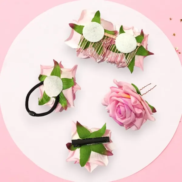 Baby_Pink_Rose_Hair_Accessories_Rubber_Band,_Comb_Slide,_Hair_Clip,_Hair_Pin_Set