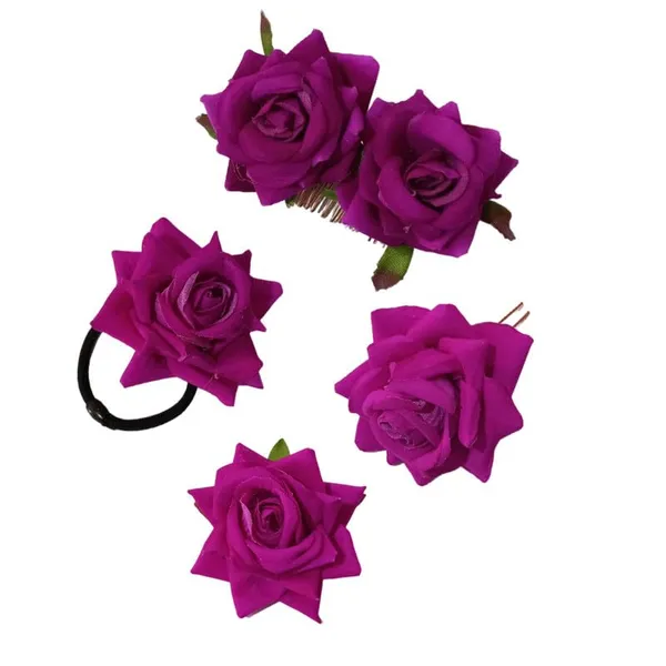 Dark_Pink_Rose_Hair_Accessories_Rubber_Band,_Comb_Slide,_Hair_Clip,_Hair_Pin_Set