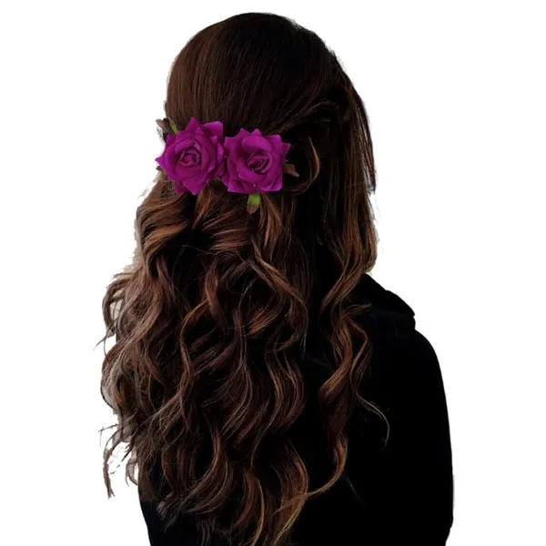 Dark_Pink_Rose_Hair_Accessories_Rubber_Band,_Comb_Slide,_Hair_Clip,_Hair_Pin_Set
