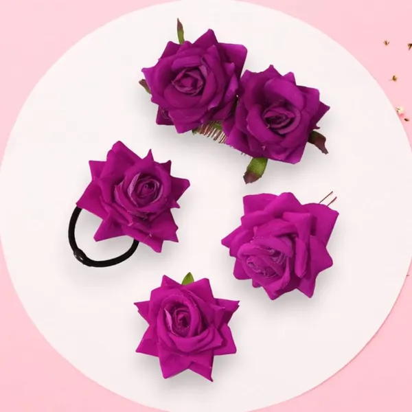 Dark_Pink_Rose_Hair_Accessories_Rubber_Band,_Comb_Slide,_Hair_Clip,_Hair_Pin_Set