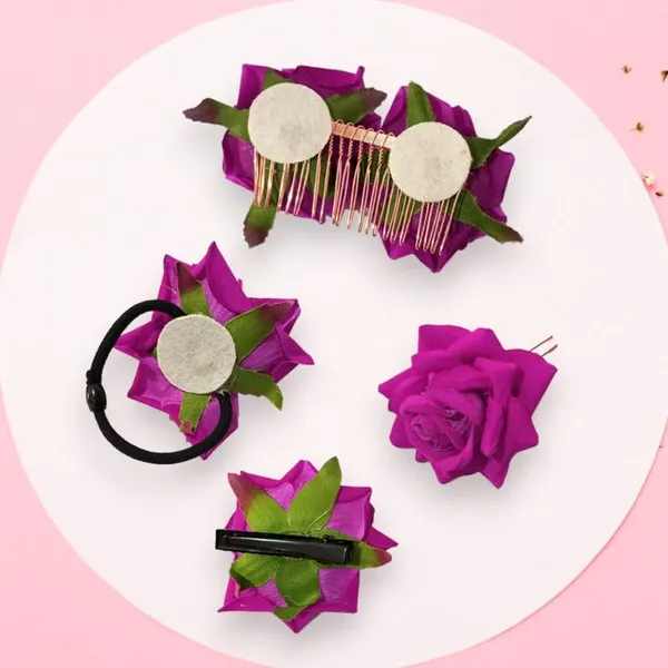 Dark_Pink_Rose_Hair_Accessories_Rubber_Band,_Comb_Slide,_Hair_Clip,_Hair_Pin_Set
