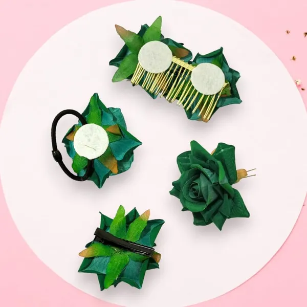 Green_Rose_Hair_Accessories_Rubber_Band,_Comb_Slide,_Hair_Clip,_Hair_Pin_Set