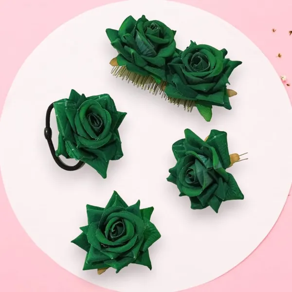 Green_Rose_Hair_Accessories_Rubber_Band,_Comb_Slide,_Hair_Clip,_Hair_Pin_Set