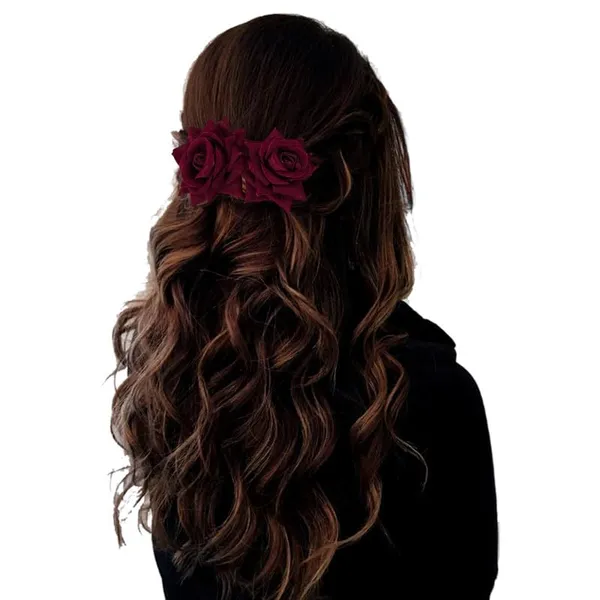 Maroon_Rose_Hair_Accessories_Rubber_Band,_Comb_Slide,_Hair_Clip,_Hair_Pin_Set